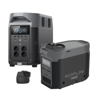 Generador inteligente Ecoflow Delta Pro 2+ con adaptador para energía portátil y uso doméstico, en color negro con pantalla digital